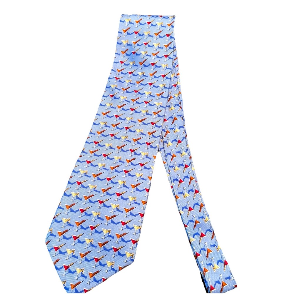 Nautica Blue Silk Tie With All‎ Over Martini Glass Pattern - Picture 4 of 6
